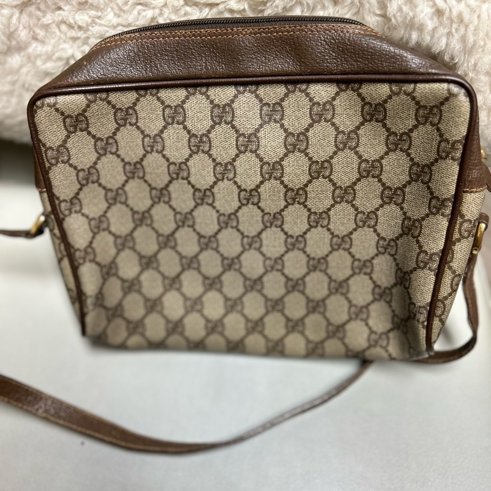 Authentic Vintage Gucci Brown Leather GG and GRG Webbing Accent Bag - Picture 7 of 13